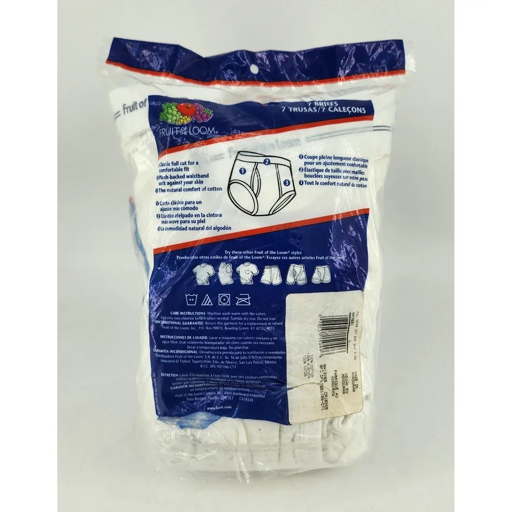 New Vtg 2005 Fruit of the Loom Briefs Men Large White 7 Pack 100% Cotton Classic